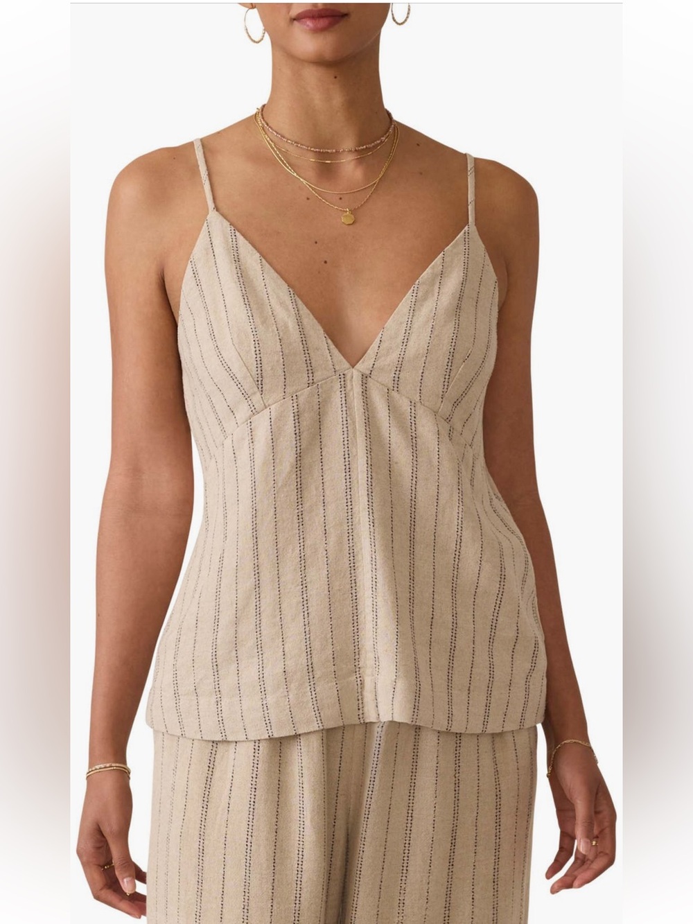 Faherty Riviera Stripe Linen Blend Camisole tank top Driftwood Stripe XL NWT